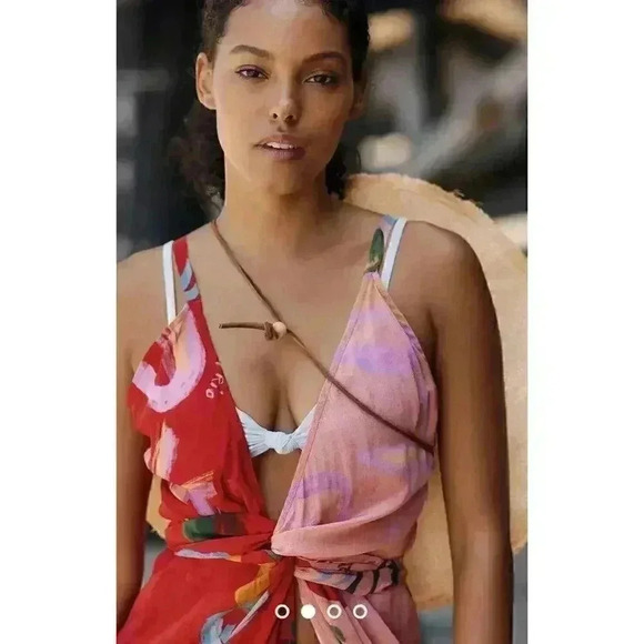 Farm Rio Cover Up Wrap Midi Dress S Fruit Print Anthropologie Swim Sarong Resort - Picture 7 of 11